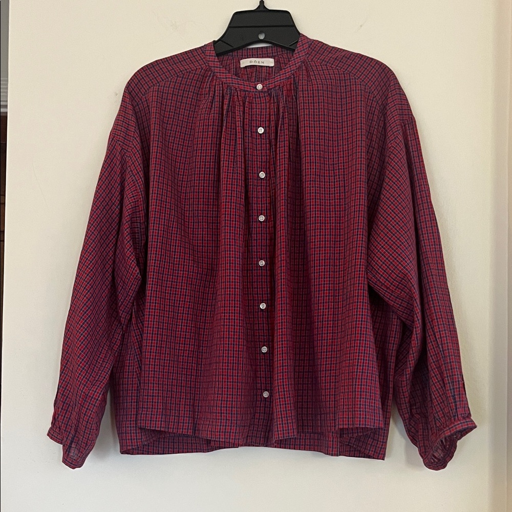 ❤️💙✨ DÔEN Women’s Red & Blue Plaid Blouse – Size Small ✨💙❤️
